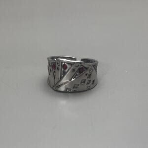 Y2K Vintage Silver Deck of Cards Ring – Adjustable Size, Unisex, Brand New